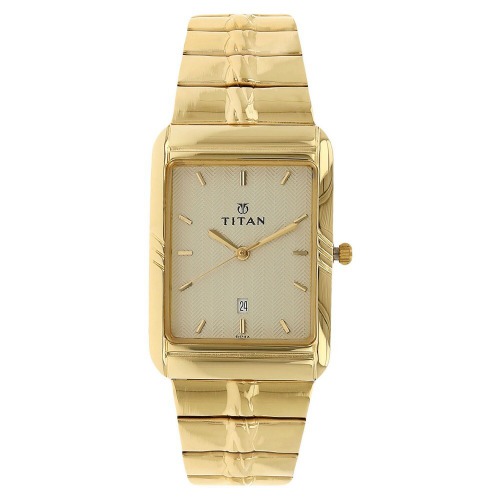 Titan Champagne Dial Golden Stainless Steel Strap Men's Watch | 9317YM02