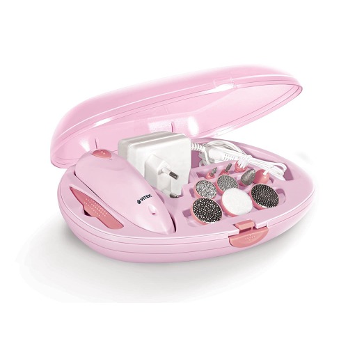 Vitek Electric Rechargeable Cordless Automatic Manicure Set (Pink) 11 Attachments With 2 Small Manicure Discs - Battery Operated