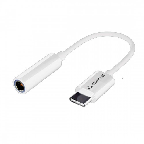 Stuffcool USB Type C to 3.5mm Aux Digital Audio Headphone Jack Adapter/Connector 12 cm - White