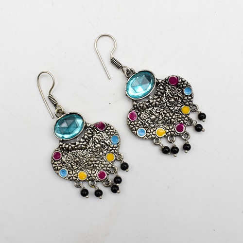 Silver Oxidized Grey Jhumki Earrings for Women | Multicolour Earring | Women's Earrings | Earrings