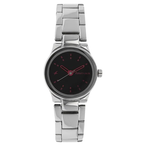 Fastrack Black Dial Silver Metal Strap Women Watch | NL6114SM02