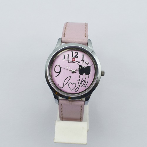 Baywatch Silver Dial Pink Leather Strap Women Watch