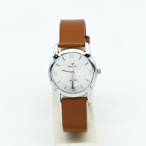 Swizz Silver Dial Brown Leather Strap Women Watch