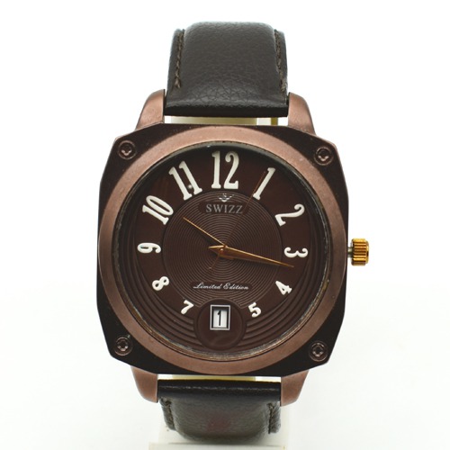 Swizz Brown Dial Dark Brown Leather Strap Men's Watch