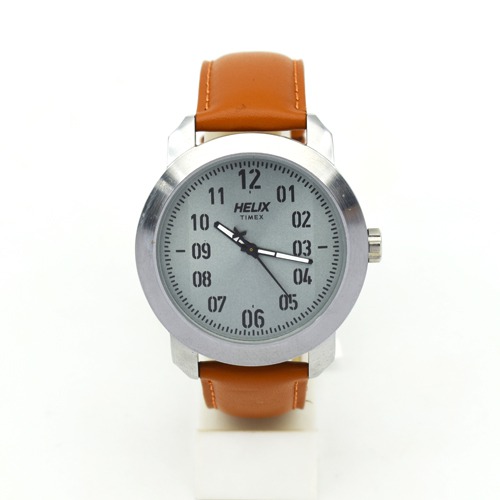 Helix Silver Dial Brown Leather Strap Men's Watch | TW036HG00