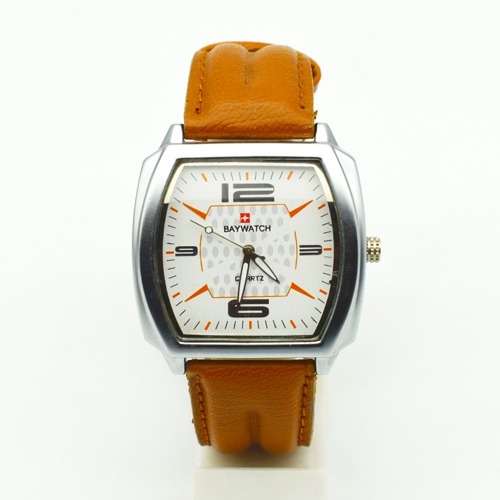 Baywatch White Dial Brown Leather Strap Men's Watch