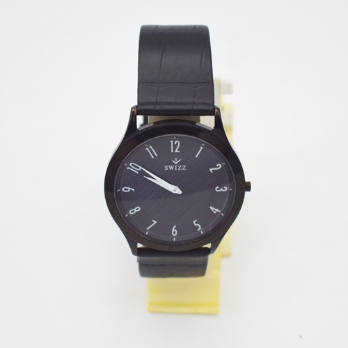 Swizz Black Dial Black Leather Strap Men's Watch