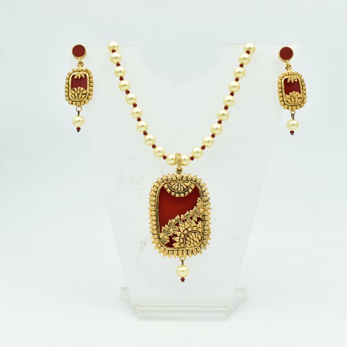 Gold Plated Neckless For Women | Necklace Moti Mala Jewellery Set with Earrings for Women And  Girls