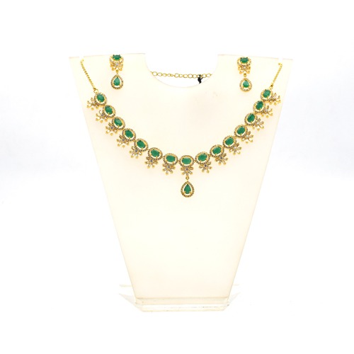 Gold Plated Green Ruby Neck For Women |  Necklace Set with Earrings for Girls and Women