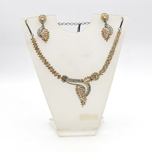 Diamond Toned Silver Necklace  For Women | Diamond Necklace Set