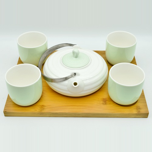 Green|Tea and Coffee Cup and Saucer with Kettle, Set of 5 Pieces