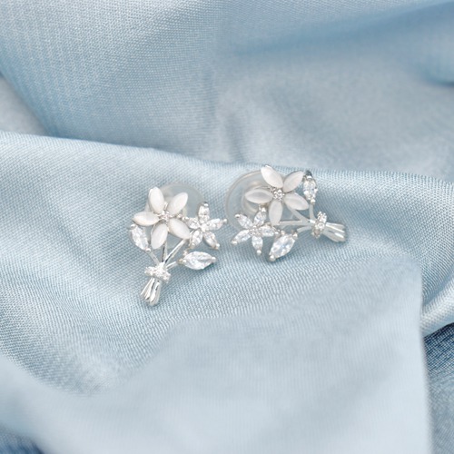 Silver-Toned Cubic Studs Earrings | Flower Design Earring | Earrings