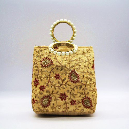 Hand Bag | Embroidery Work Women Wedding Potli Bags Or Batwa Or Wristlets With Pearl Handle