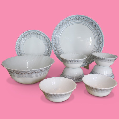 Plain White Design Round Dinner Set of -19 Piece |Silk Series Opalware Dinner Set, White Design