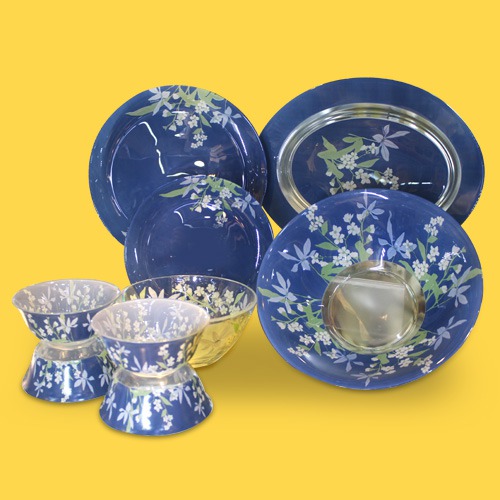 Blue Colour Silk Series Opalware Dinner Set, 33 Pieces, Blue| Dinner Set| Ceramic Dinner Set