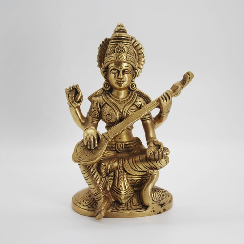 Maa Saraswati Brass statue Idol Showpiece Figurine (6.5 x 3)