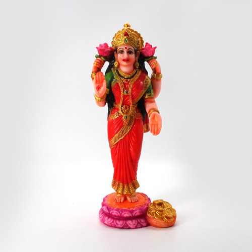 Fiber Lord Laxmi Mata Ji Statue for Pooja Room Home Temple Murti /  Size - 7 Inch, Multicolour