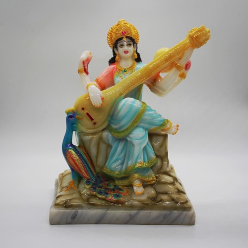 Maa Saraswati Marble Dust Statue,Hindu Goddess Saraswati ji Murti for Pooja,Office,Home,Study Table Decorative,Showpiece Figurines,Religious Idol Gift