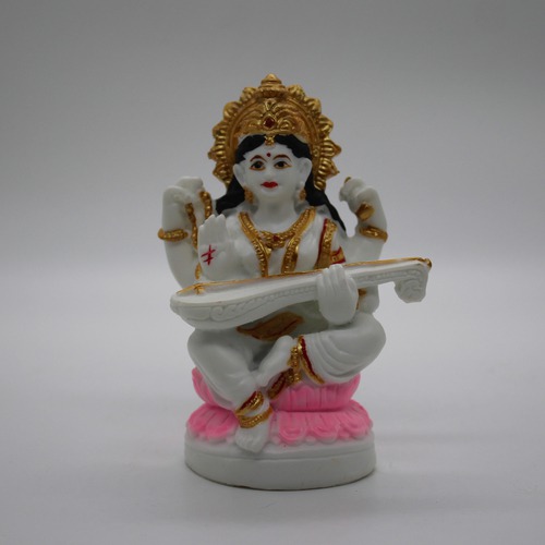 Sarswati Mata Murti/Goddess Saraswati Fiber Statues for Home| Office| Car| Puja Ghar (White, 4inch)