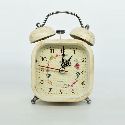 Vintage Look Twin Bell Table Alarm Wall Clock for Student for Kids Bedroom ( Cream Colour)