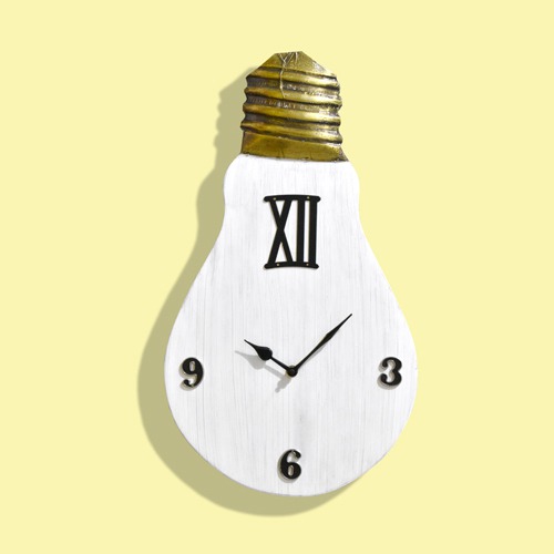 Wooden  Bulb Shape Wall Clock 18- inches ( white )