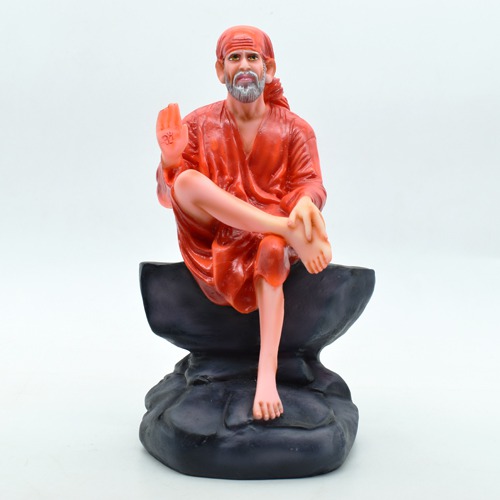 Blissful Sai Baba Idol for Decorative Showpiece with Orange Chola Religious Figurine -Ashirwad Sai Baba