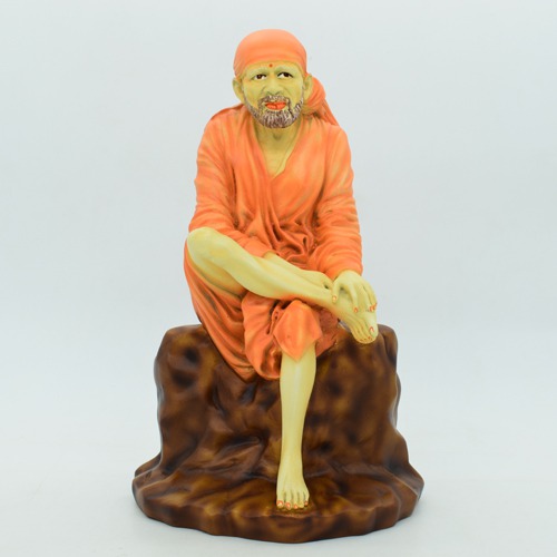 Sai Baba Murti | Lord Sai Baba Idol Sitting On Stone Antique showpiece, Made of Fiber for car dasboard