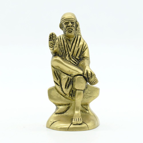 Brass Sai Baba Statue|Shirdi Sai Baba Brass Idol for Pooja Home Decoration/Temple/Gifting (Width 2 Inch, Height 4 Inch, Weight 400g)