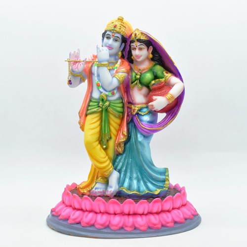 Radha Krishna Standing In Lotus Fiber Idol Gift For Family, Friends