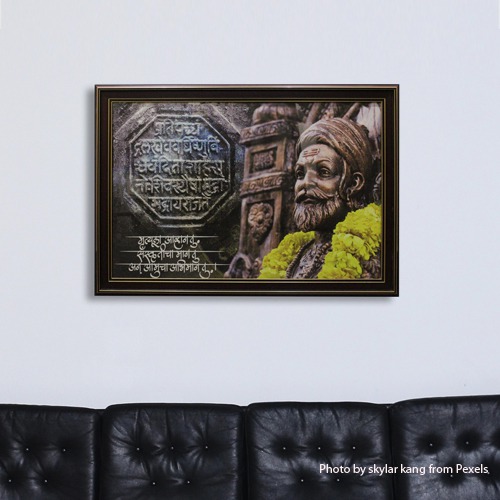 Chhatrapati Shivaji Maharaj And Shiv Mudra Photo With Black Wooden Border Frame