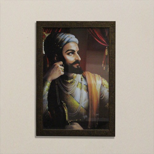 Chhatrapti  Shivaji Maharaj Wooden Photo  With Brown Border Frame