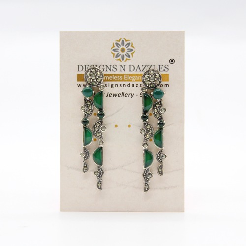 Green Colour Silver Finish Studded With Stones | Green Stone Earrings | Earrings