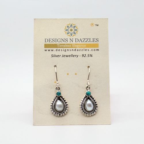 Silver Teardrop Earrings Pretty White Stone Dangle Hook Earrings