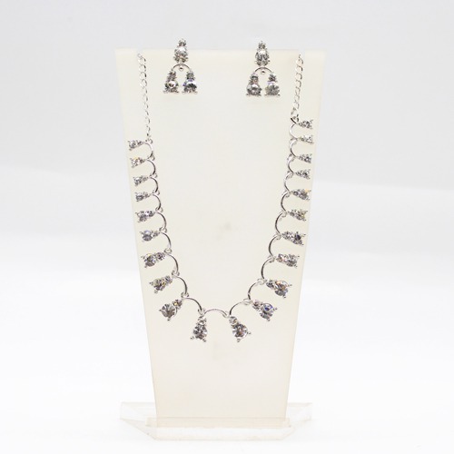 Elegant Diamond Silver necklace Set With Earrings | Diamond Necklace | Necklace Set