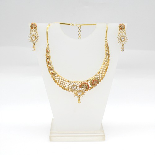 Sparkling Diamond Gold Plated Wedding Jewellery Set With Earrings