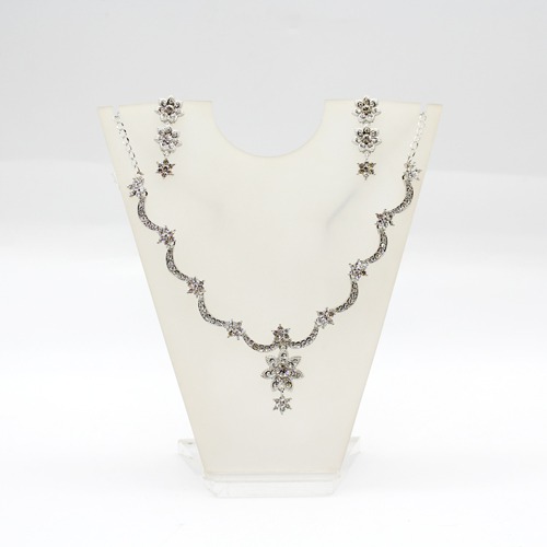 Silver Plated Stylish Flower Designed Traditional Necklace Set