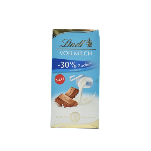 Lindt Vollmilch Ohne Zuckerzusatz (Whole Milk Without Added Sugar) Gluten-Free Chocolate Bar -100 g