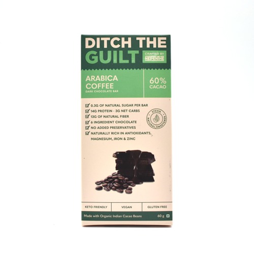 Arabica Coffee Vegan Dark Chocolate - Zero Sugar Added - Stevia Sweetened - High Protein