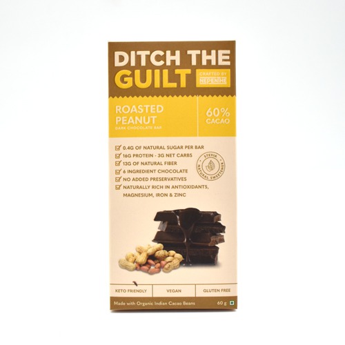 Roasted Peanut Vegan Dark Chocolate - Zero Sugar Added - Stevia Sweetened - High Protein