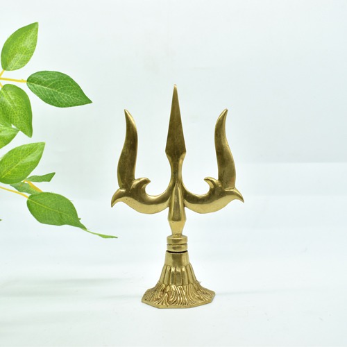 Shiva Brass Trishul with Round Base Shiv Trishul Brass trishul, Yellow Colour