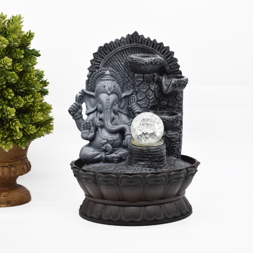 Ganesha Water Fountain With Rolling Ball With Multi-Coloured LED Lights For Home Decor