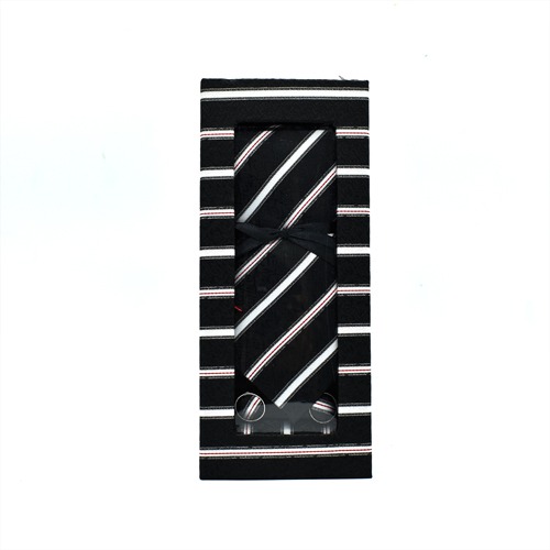 Black & Silver Striped Necktie set | Necktie Gift Formal Tie | Gift For Men