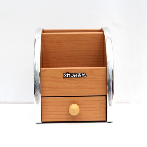 Wooden Pen Stand With Mini Drawer | Wooden Desk Organiser, Pen Stand/Pencil Stand With Drawer, Stationery Stand