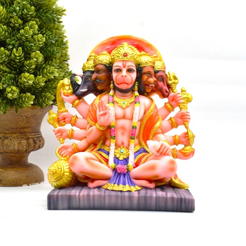 Fiber Panchamukhi Hanuman Idol Bajrangbali Sankat Mochan Bhagwan Idol for Temple car Dashboard Home Decor Statue Gift