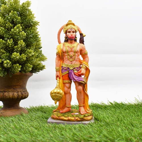 Lord Hanuman in Standing Position with Gada Hanuman Bajrangbali Statue Murti Idol for Home Office Decor Gift Puja Ghar