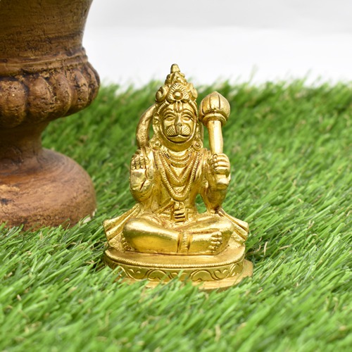 Brass Hanuman Ji Murti Is Blessing Posture With Gada