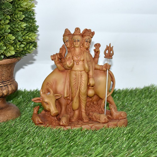 Brown Colour Fiber Lord Dattatreya Bhagwan Brass Idol Statue Murti for Home Pooja Office Decor Trimurti Bhagwan Sculpture