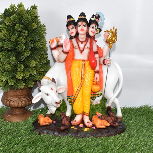 Antique Dattatreya Bhagwan Idol/ Guru Dattatreya Fiber Idol for Home Temple| Multicolour (11.5