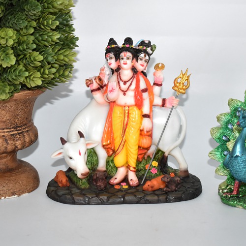 Fiber Lord Dattatreya Bhagwan Brass Idol Statue Murti for Home Pooja Office Decor Trimurti Bhagwan Sculpture