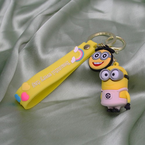 Pink Minion With Lanyard Keychain | Premium Action Character 3D Rubber Silicone Keychain For Car & Bike Gifting With Key Ring Anti-Rust